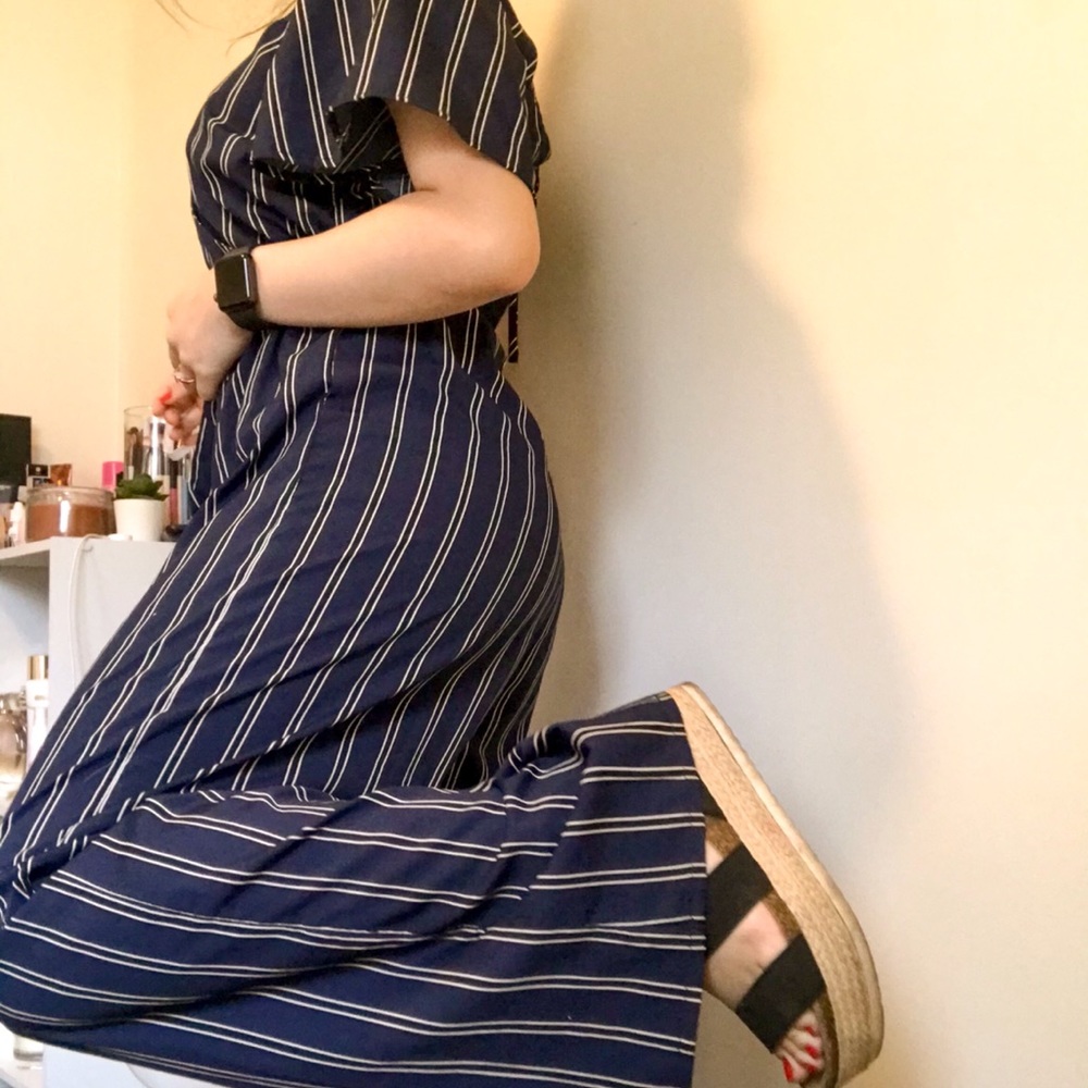Navy blue striped jumpsuit